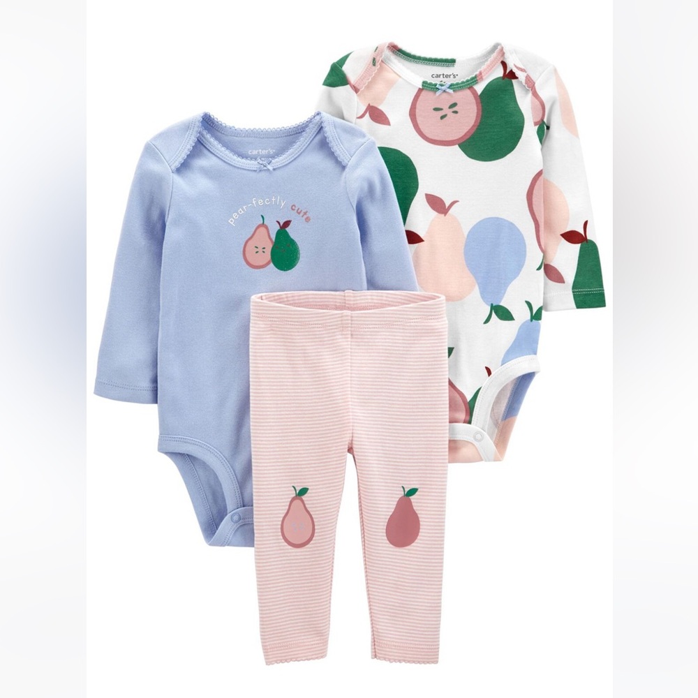 Carter's Baby Cotton 3-Piece Pear Outfit Set Blue and dusty rose Baby Outfit Set